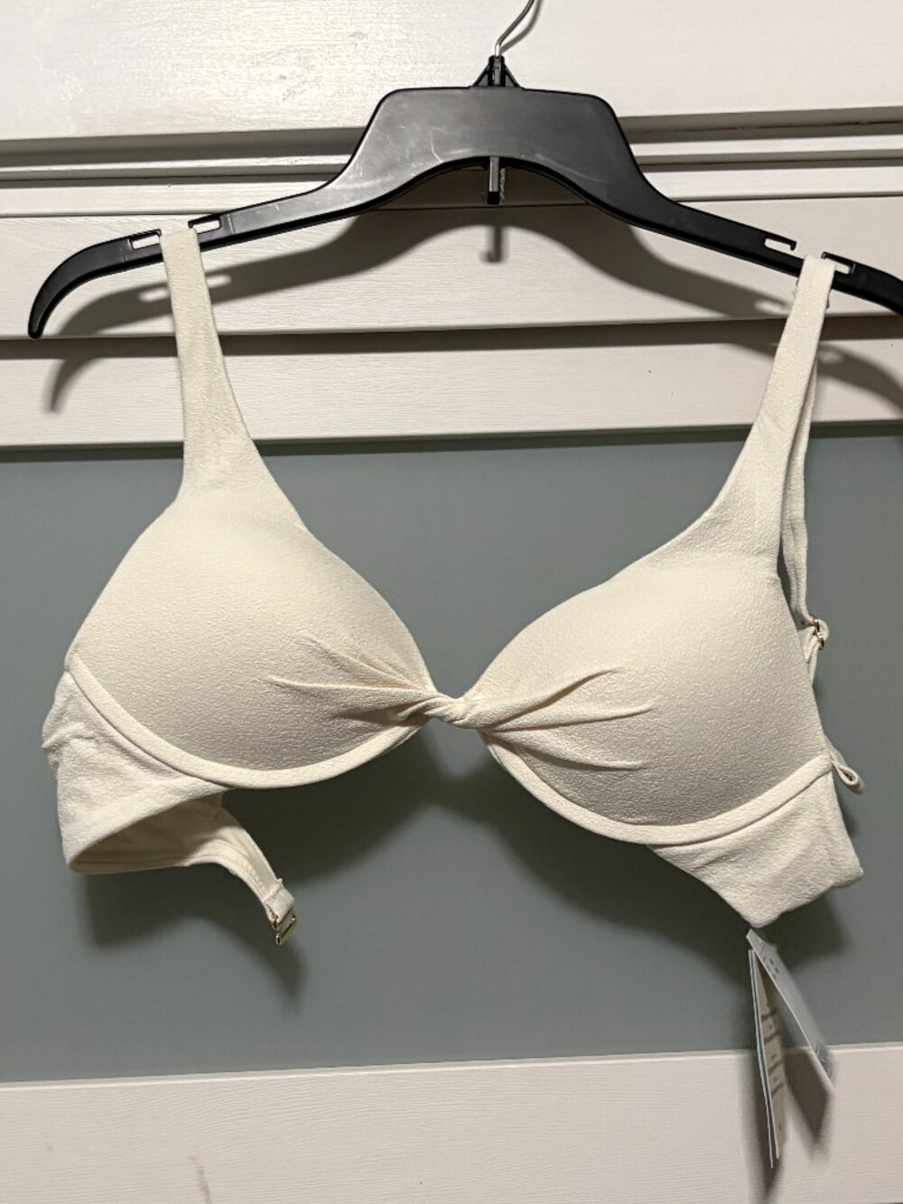 H&M 34B Swimwear Bikini Push Up Top Cream Recycled Poly Swimsuit Bra NWT